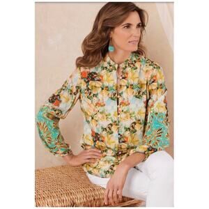Soft Surroundings Floral Embroidered Rayon Sidney Blouse